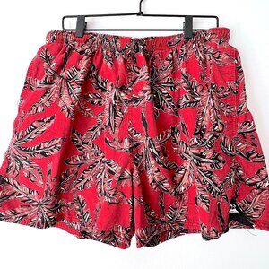 Vintage Style Quiksilver Red Palm Print Cotton Swim Trunks XL
